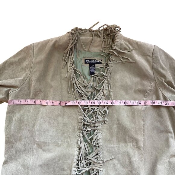 Vintage Dialogue Suede Leather Fringe Open Front Jacket Women's 2X Moss Green - Picture 7 of 8